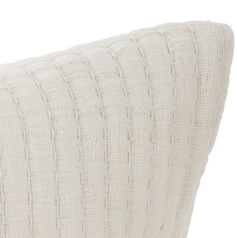Kantha-Stitch White Pillow