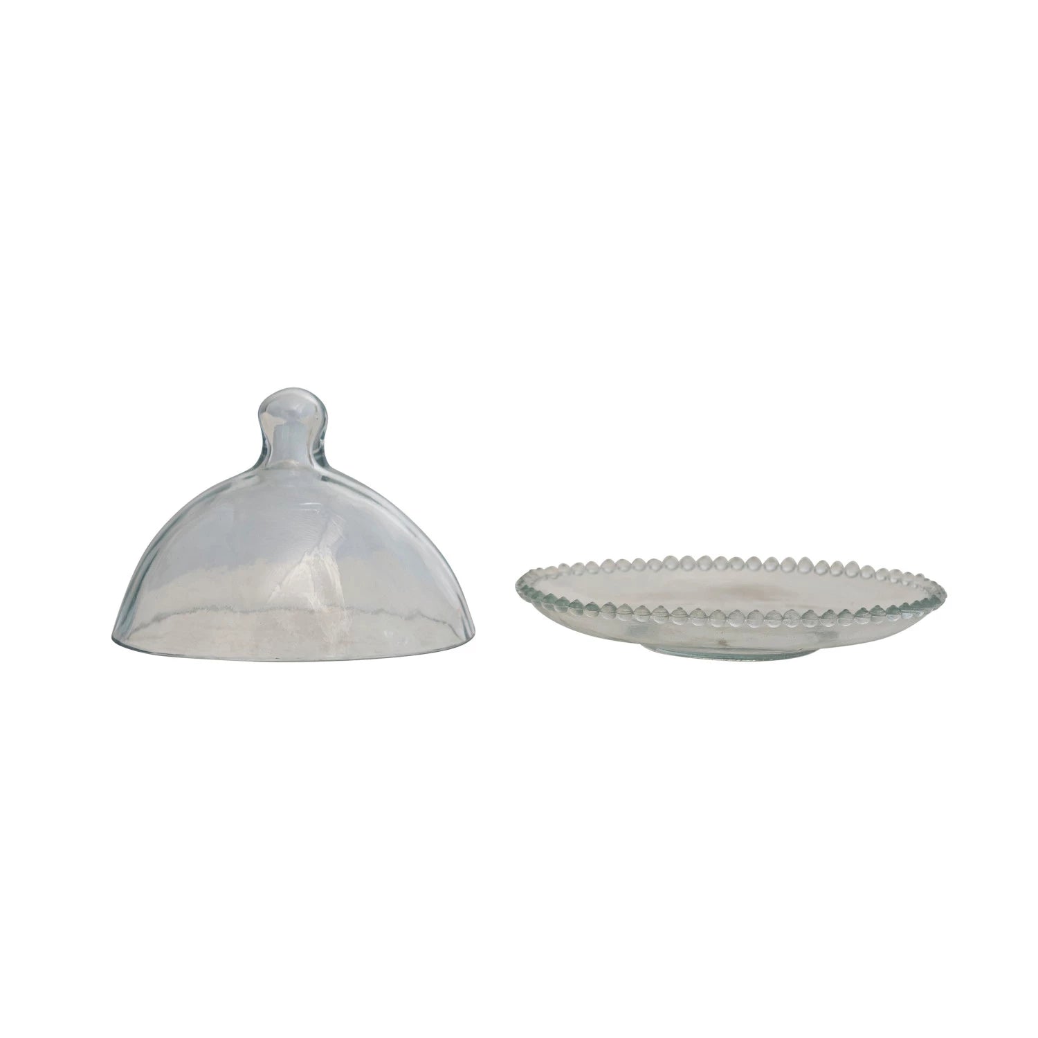 Glass Cloche And Hobnail Edge Tray