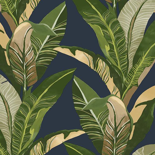 Bungalow Palm Leaf Navy Wallpaper - Reimagine Designs - 