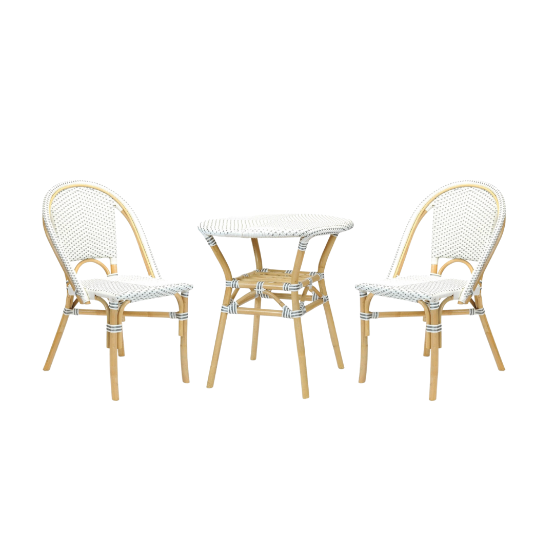 White & Grey French Bistro Chairs and Table Set