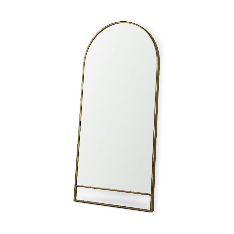 Antique Gold Metal Rounded Arch Floor Mirror