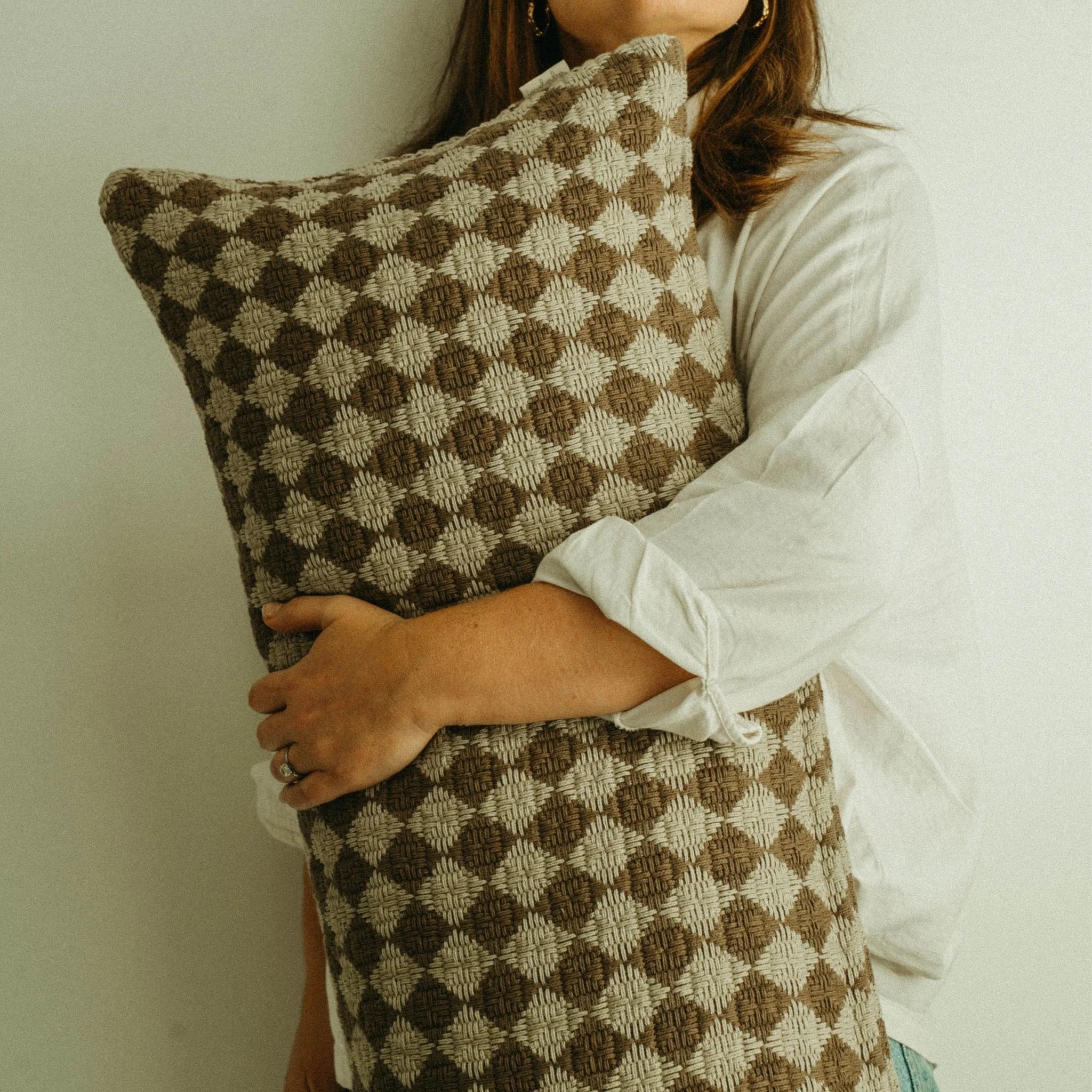 Indaba Check Weave Pillow Brown