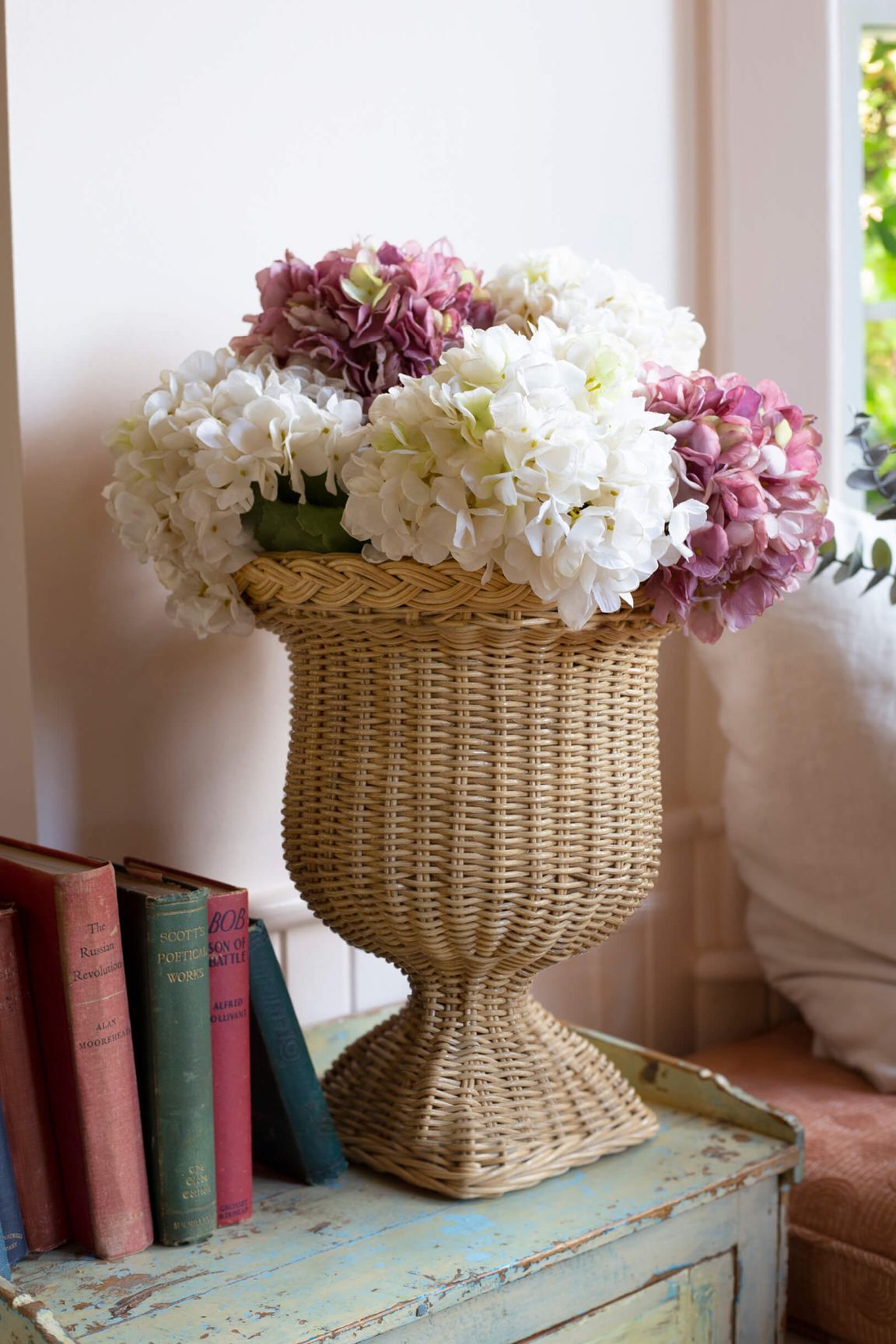 Braided Rattan Urn Planter & Pedestal Stand