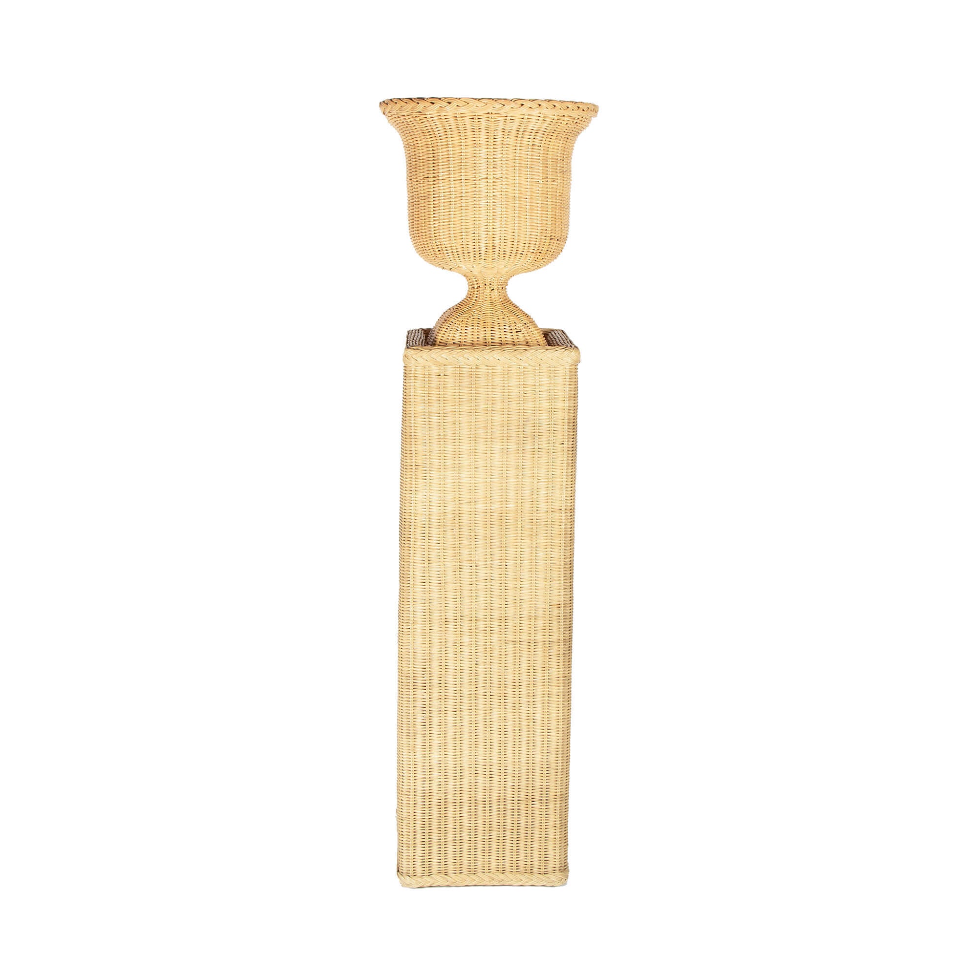 Braided Rattan Urn Planter & Pedestal Stand