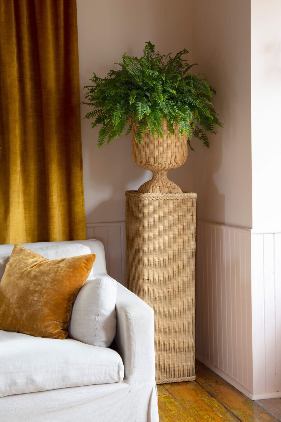 Braided Rattan Urn Planter & Pedestal Stand