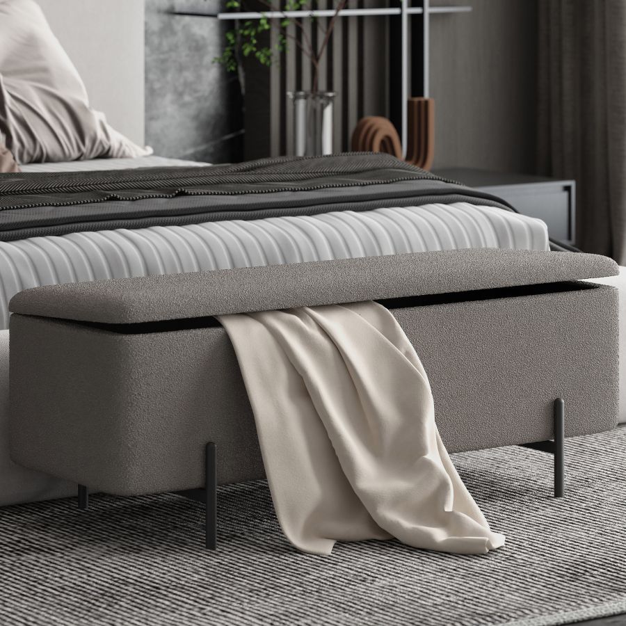 Erzo Warm Grey Storage Ottoman Bench