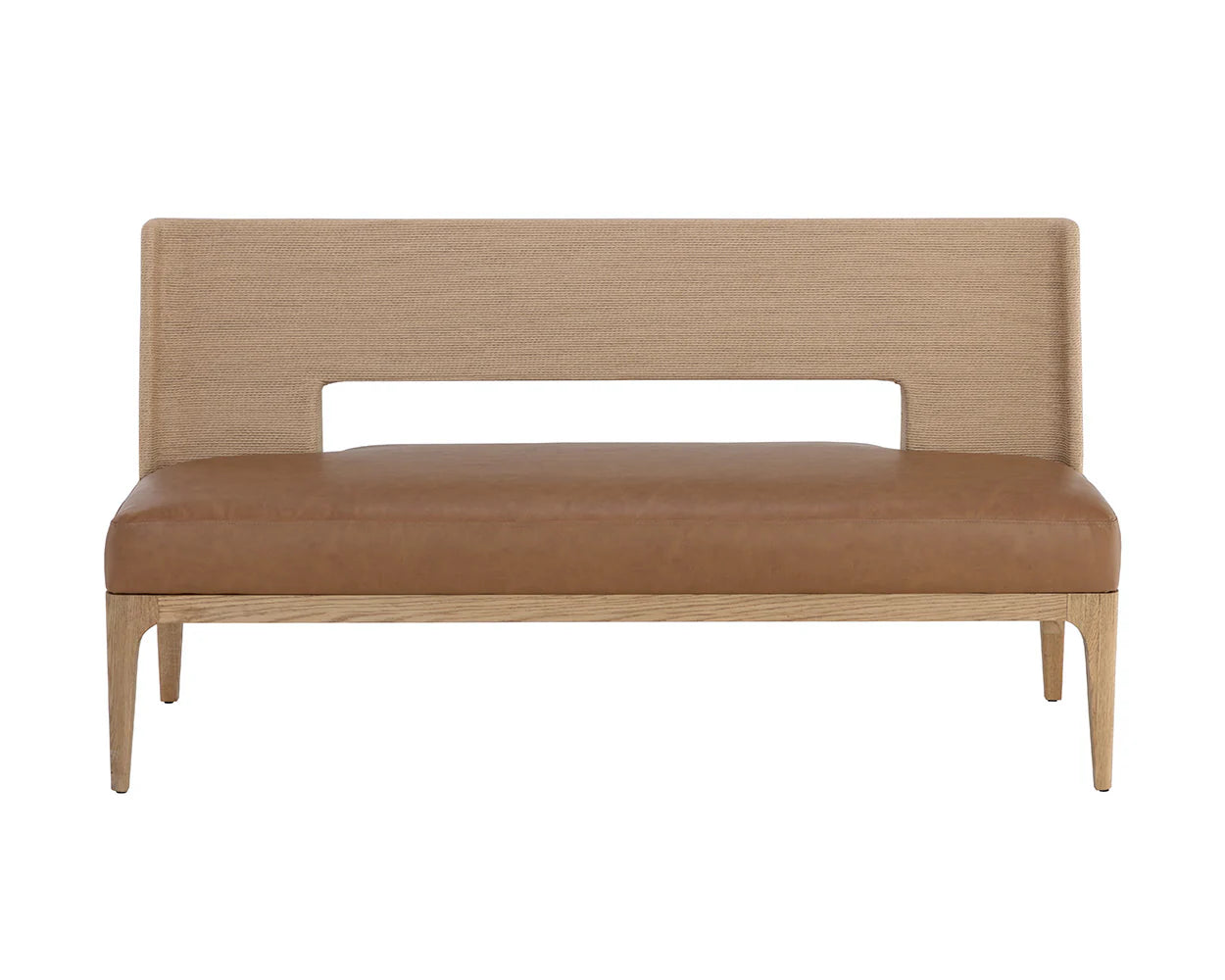 Brocco Banquette, Beige rope bench with a leather cushion 