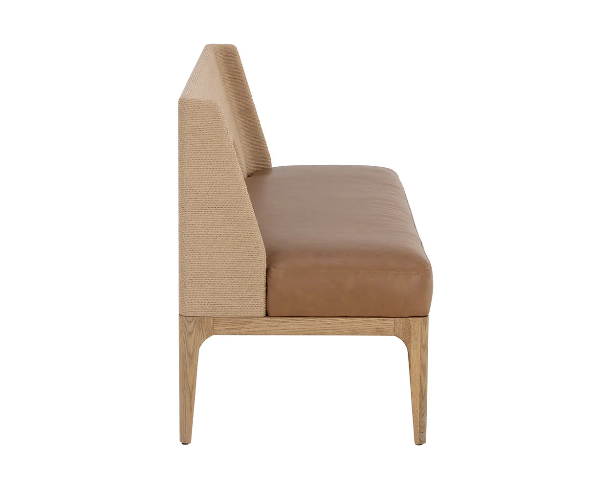Brocco Banquette, Beige rope bench with a leather cushion 
