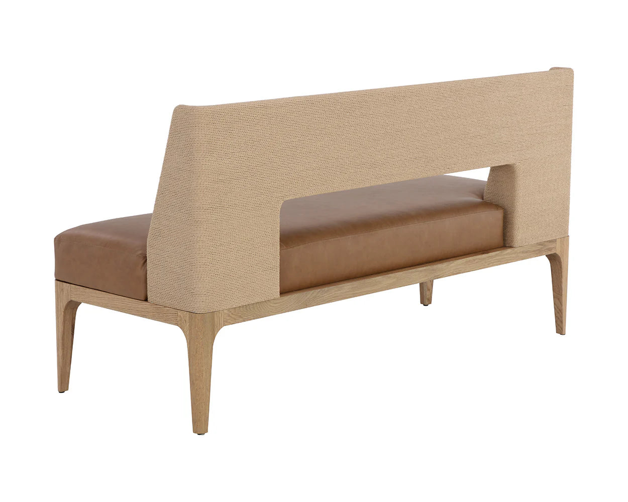 Brocco Banquette, Beige rope bench with a leather cushion 