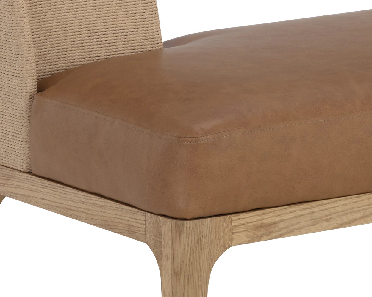 Brocco Banquette, Beige rope bench with a leather cushion 