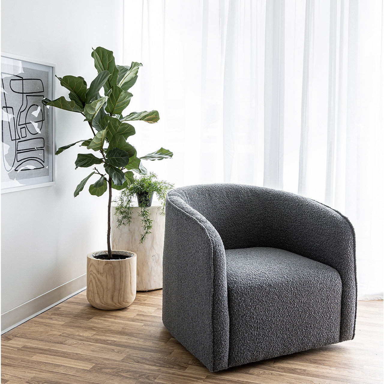 Evita Slate Boucle Swivel Chair