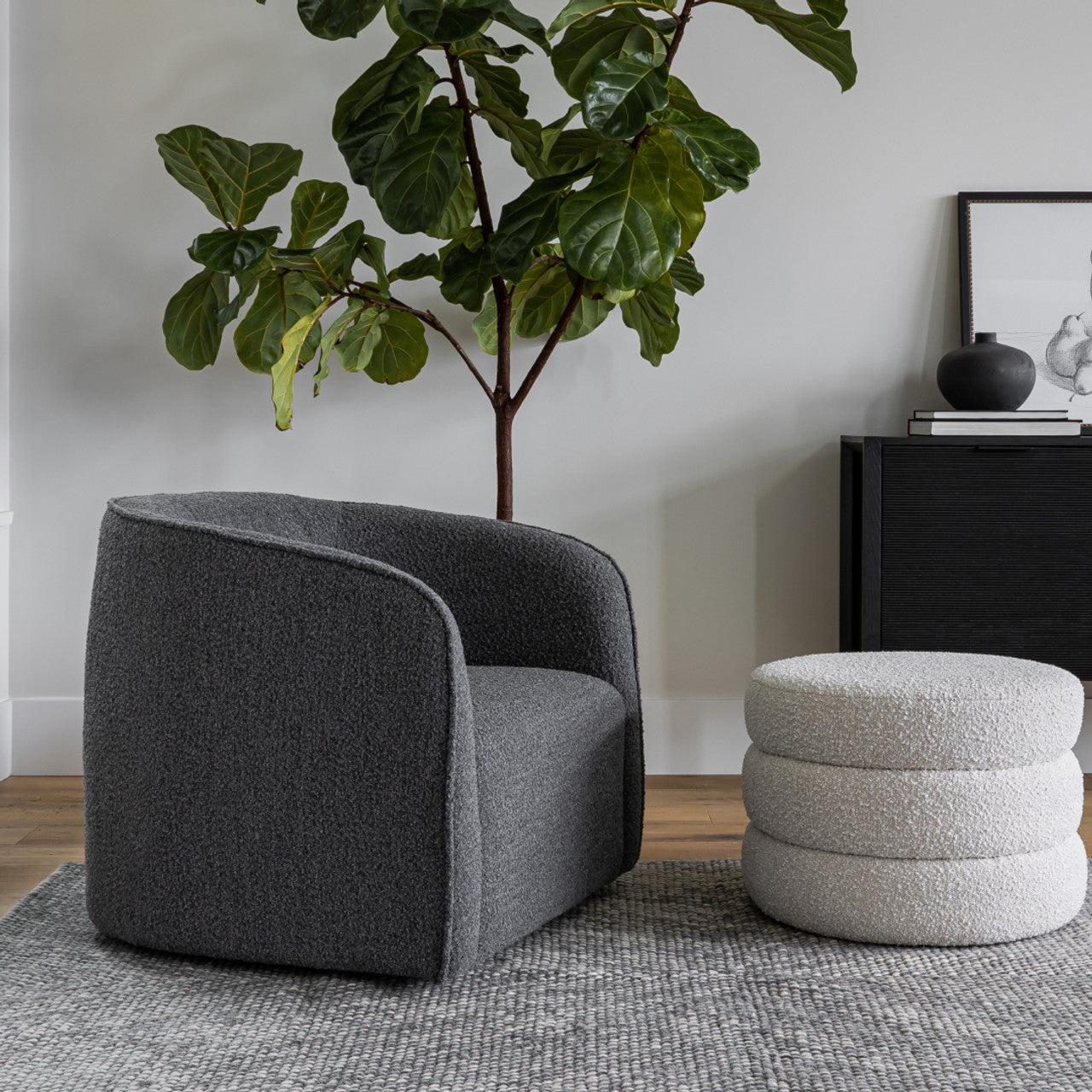 Evita Slate Boucle Swivel Chair