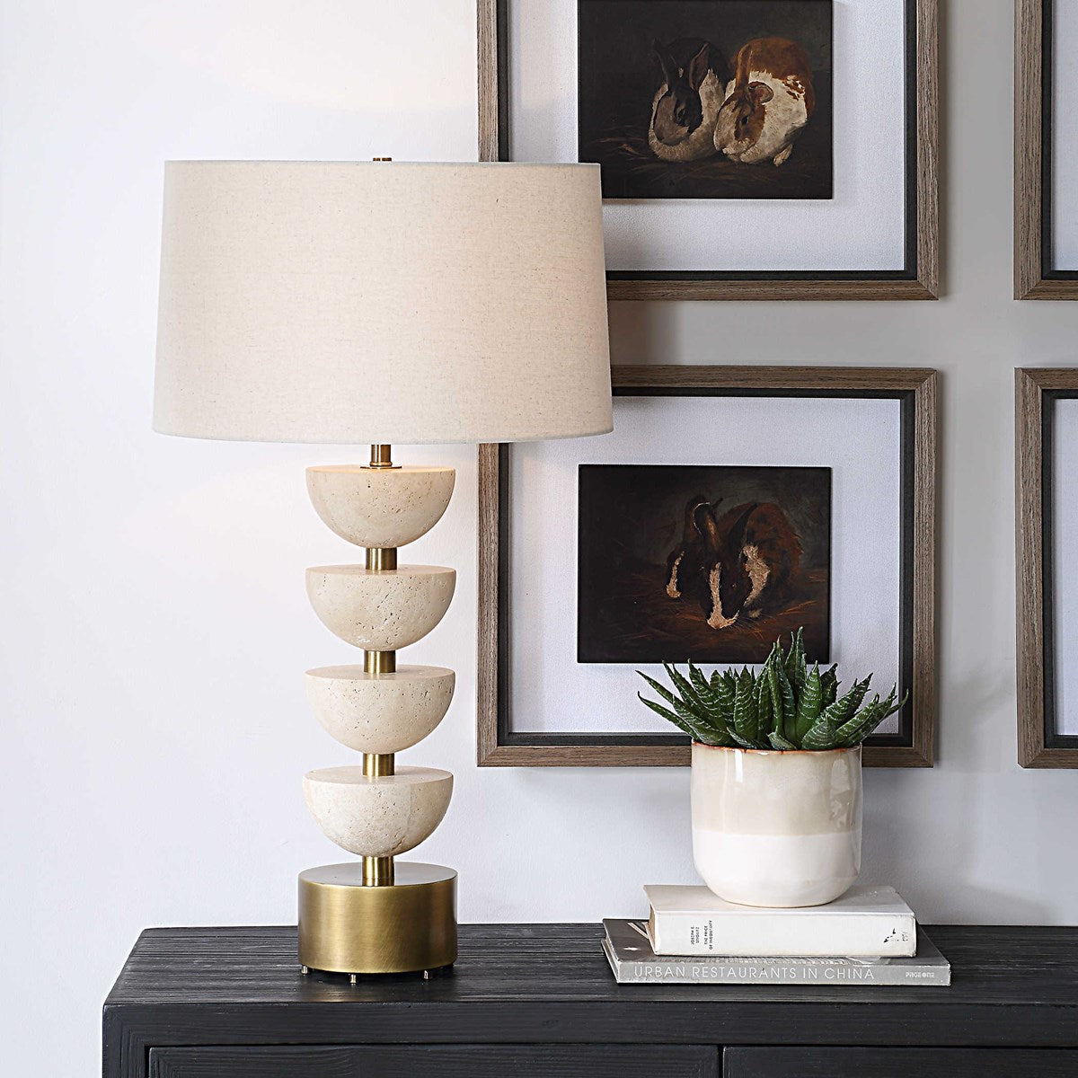 Hemisphere Travertine Table Lamp - Reimagine Designs - Lighting