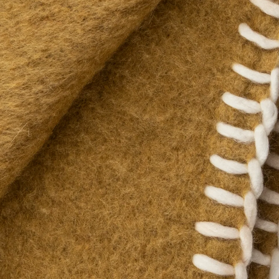 Ochre Blanket Stitch Wool Blend Throw Reimagine Designs Canada 