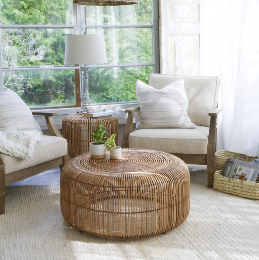 Rattan Wicker Drum Coffee Table Reimagine Designs
