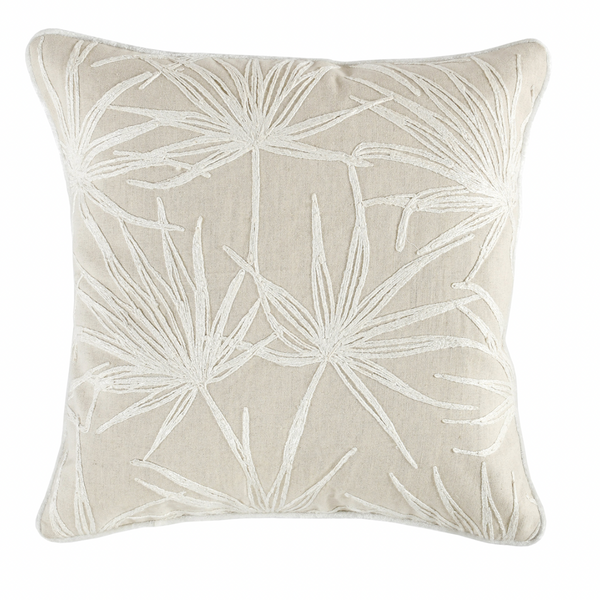 La Dolce Vita Hand Embroidered Leaves Ivory Pillow Reimagine Designs