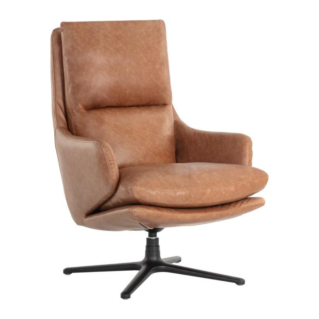 Cardona Camel Leather Swivel Lounge Chair
