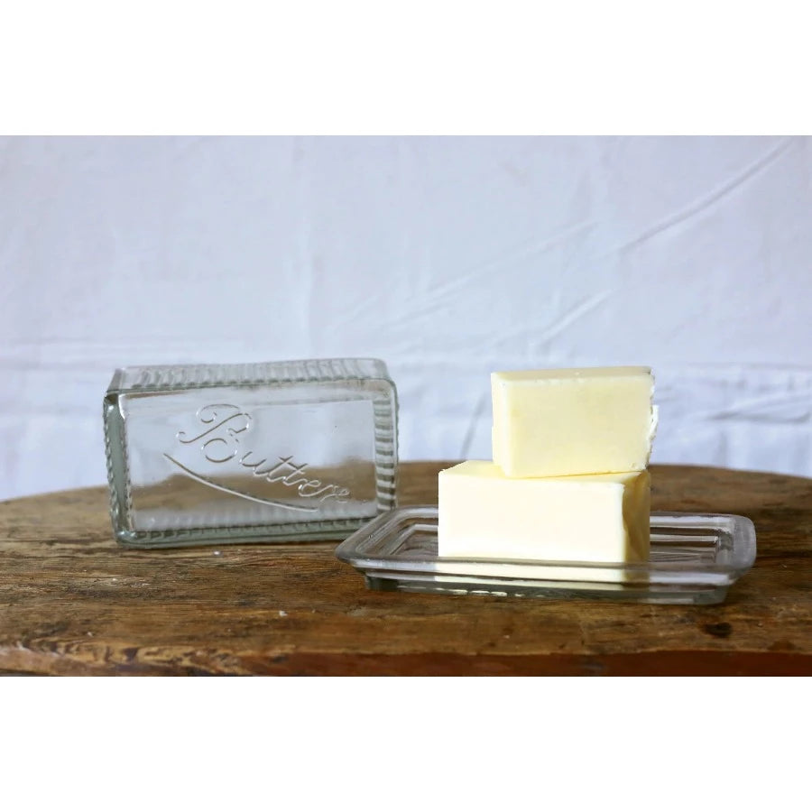 Creative Coop Pressed Glass Butter Dish