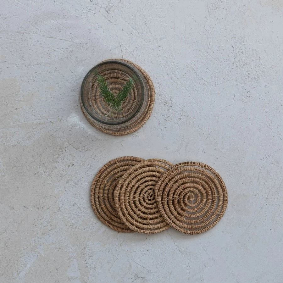 Hand-Woven Palm Coasters, Set of 4