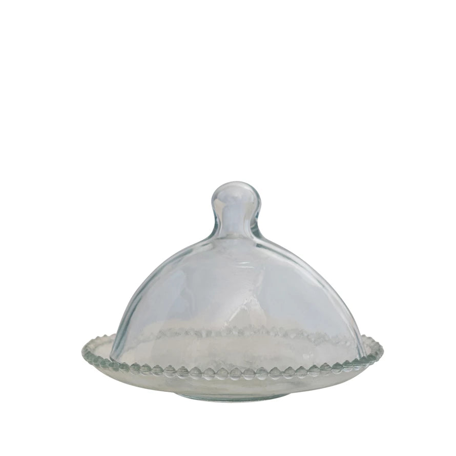 Glass Cloche And Hobnail Edge Tray