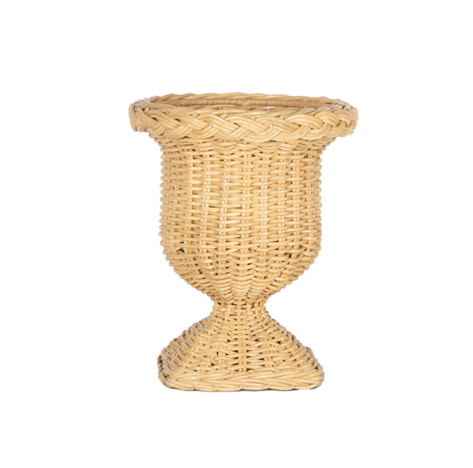 Braided Rattan Urn Planter & Pedestal Stand