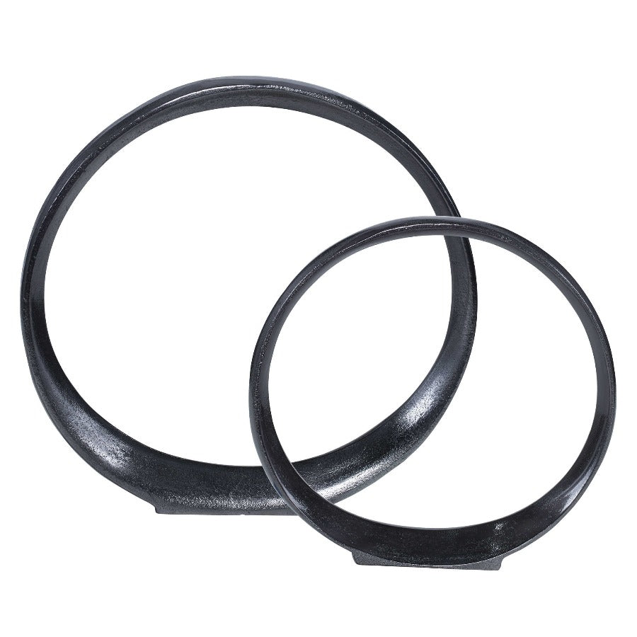 Orbits Black Nickel Ring Sculptures, Set of 2
