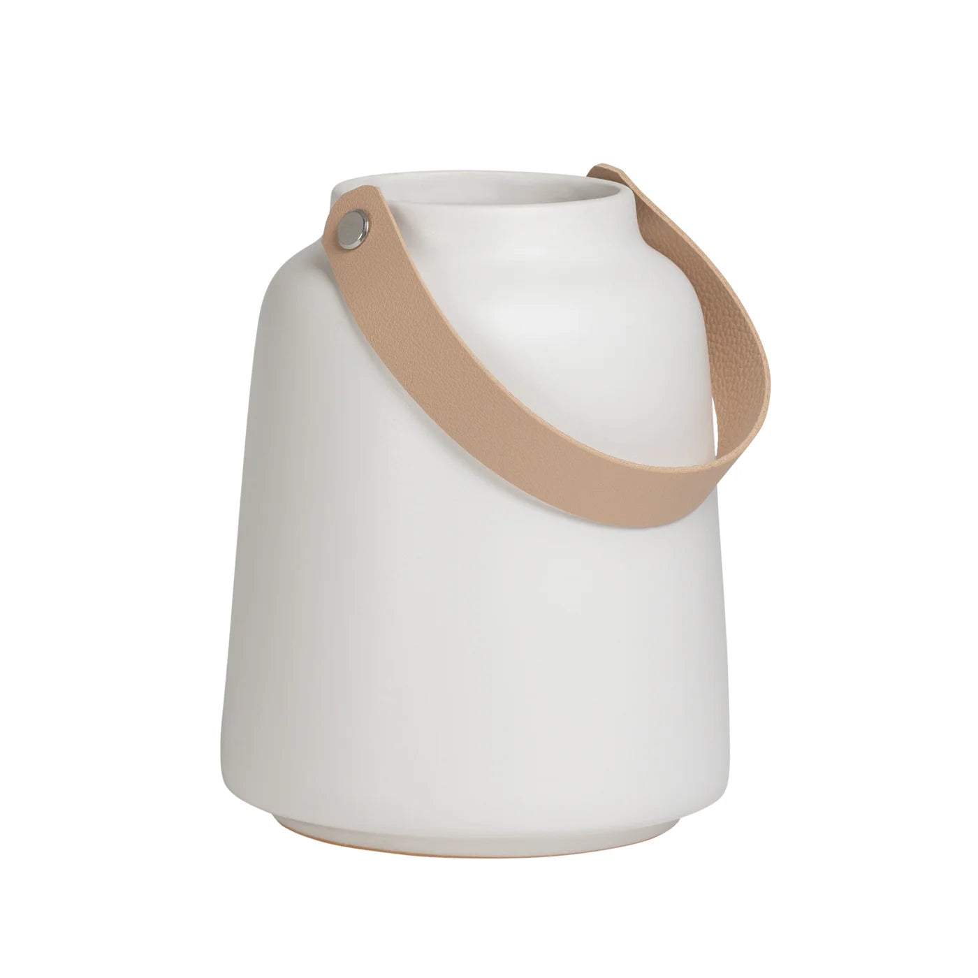 Lido White Ceramic Vases with Faux Leather Handle