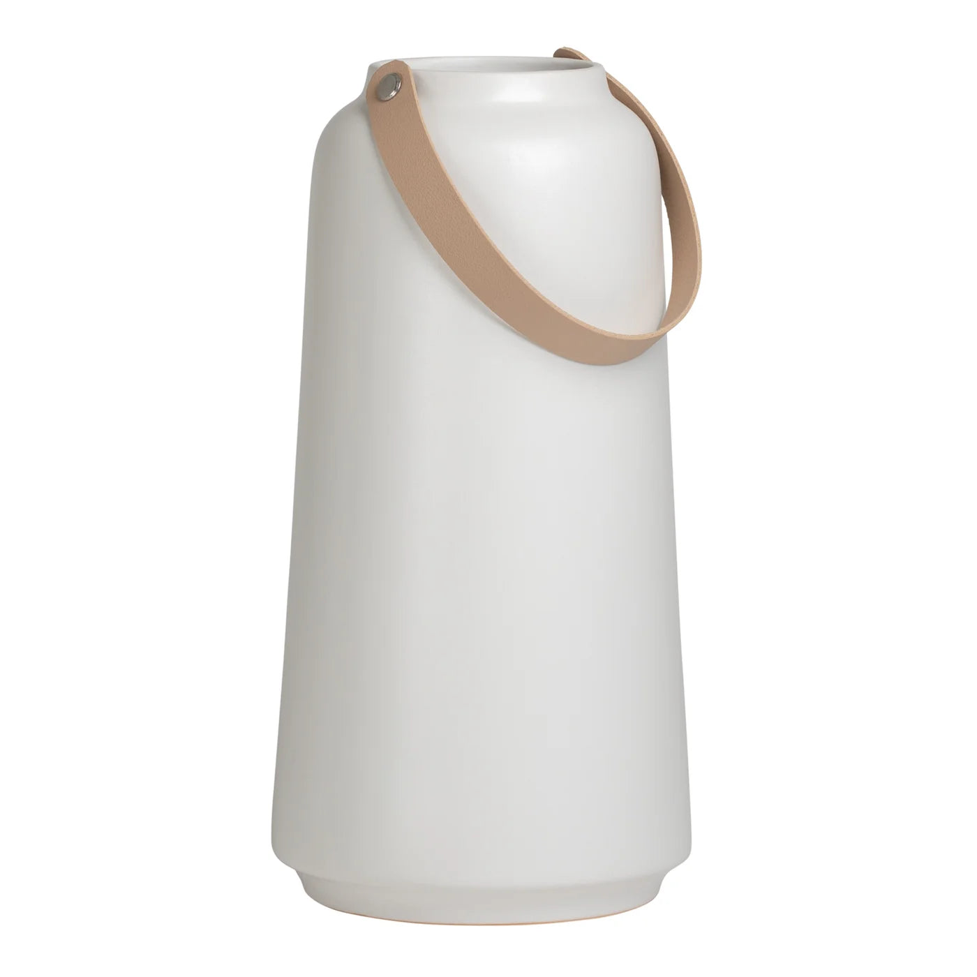 Lido White Ceramic Vases with Faux Leather Handle