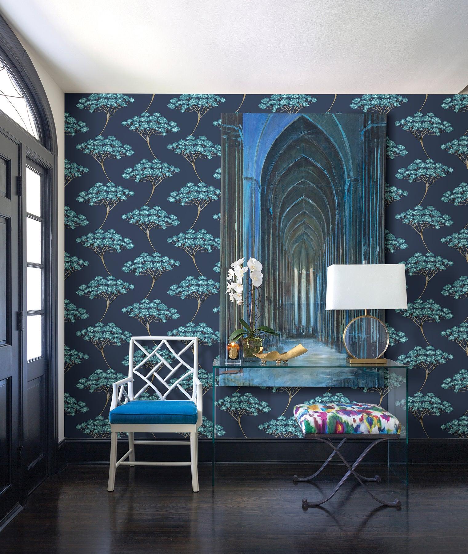 Abundance Blue Tree Wallpaper - Reimagine Designs - 