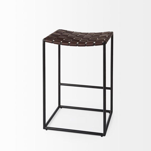 Clarissa Brown Woven Leather Counter Stool