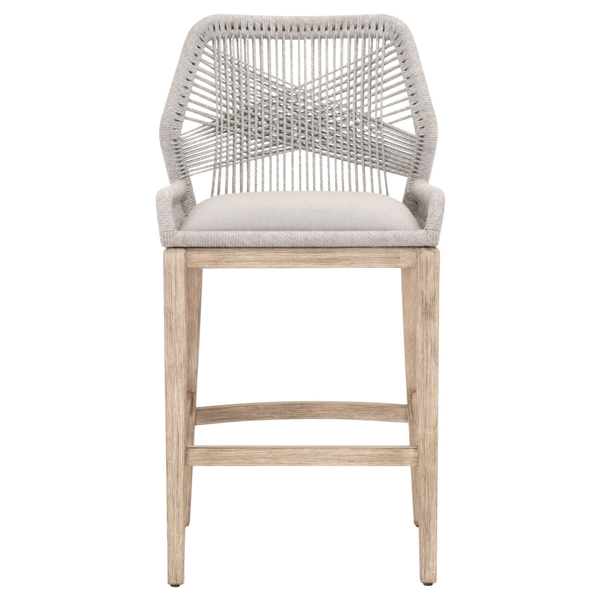 LOOM BARSTOOL Taupe & White Flat Rope, Pumice, Natural Gray Mahogany