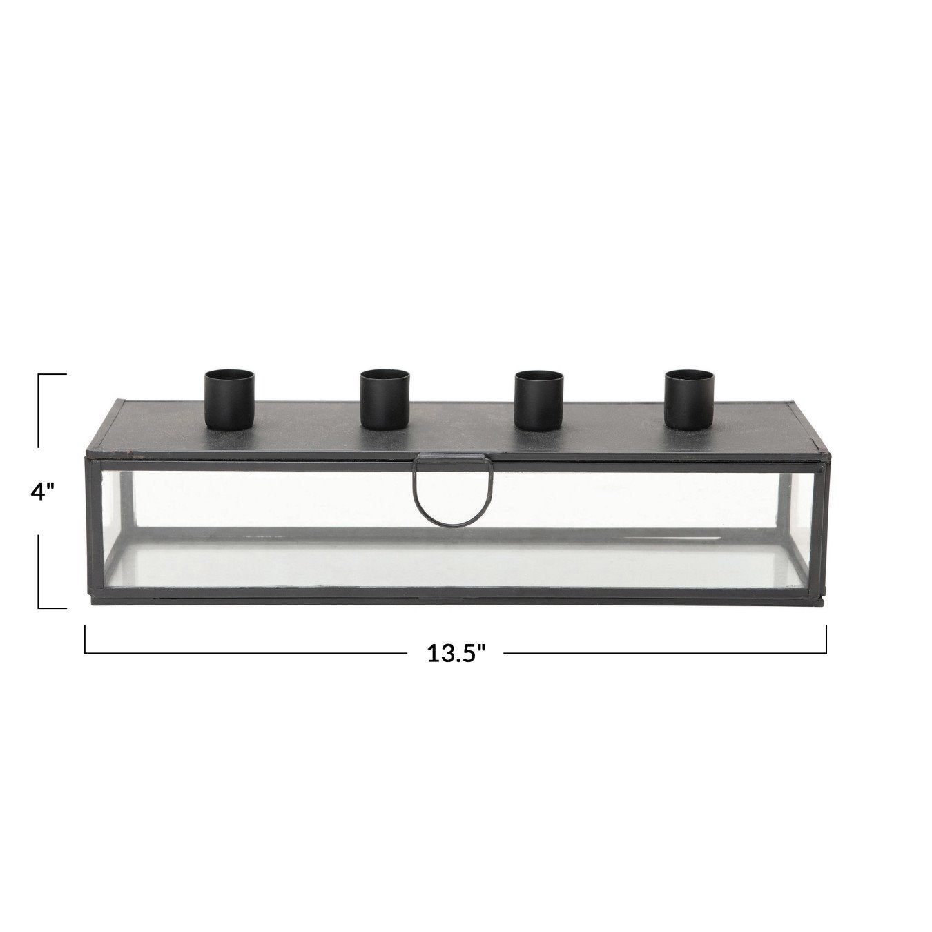 Metal & Glass Display Case Lid, Black (Holds 4 Tapers) Candle Holder