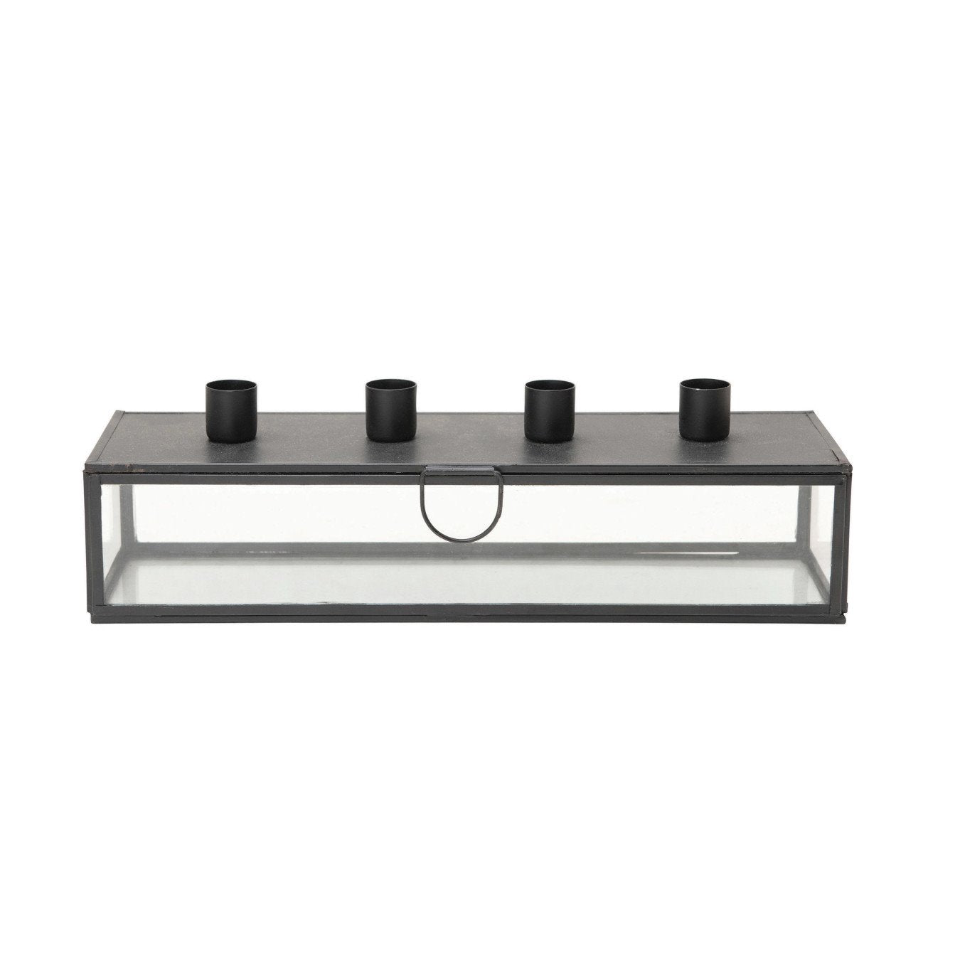 Metal & Glass Display Case Lid, Black (Holds 4 Tapers) Candle Holder