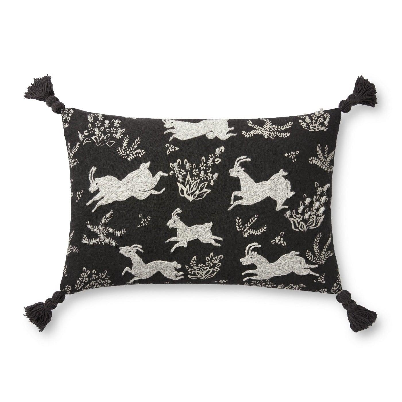 Black Ivory Embroidered Goat Pillow - Reimagine Designs - new, Pillows