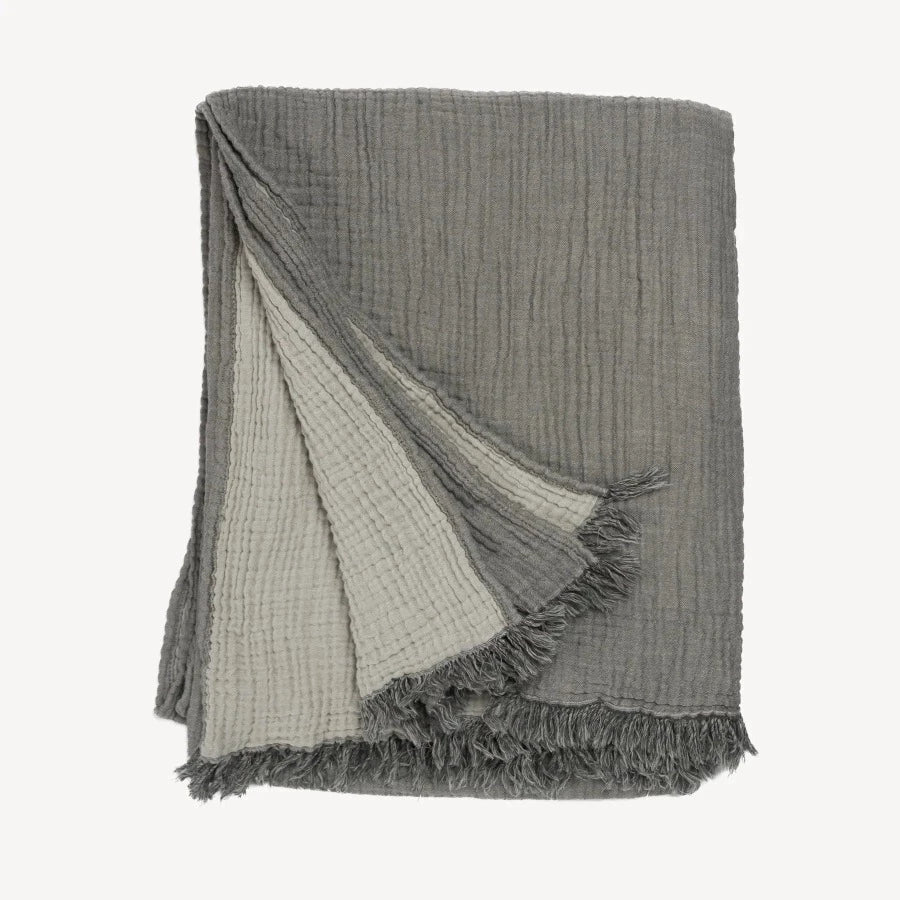 Solid Charcoal Grey Crinkle Throw