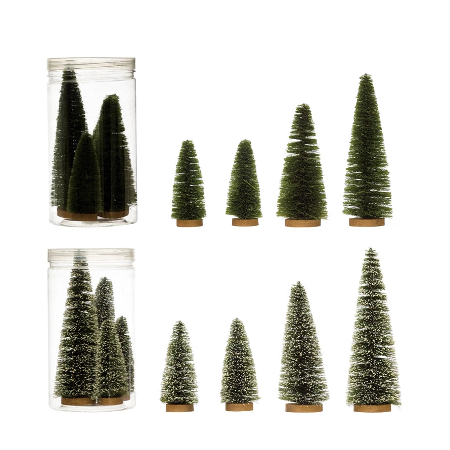 Bottle Brush Trees with Wood Bases, Set of 4